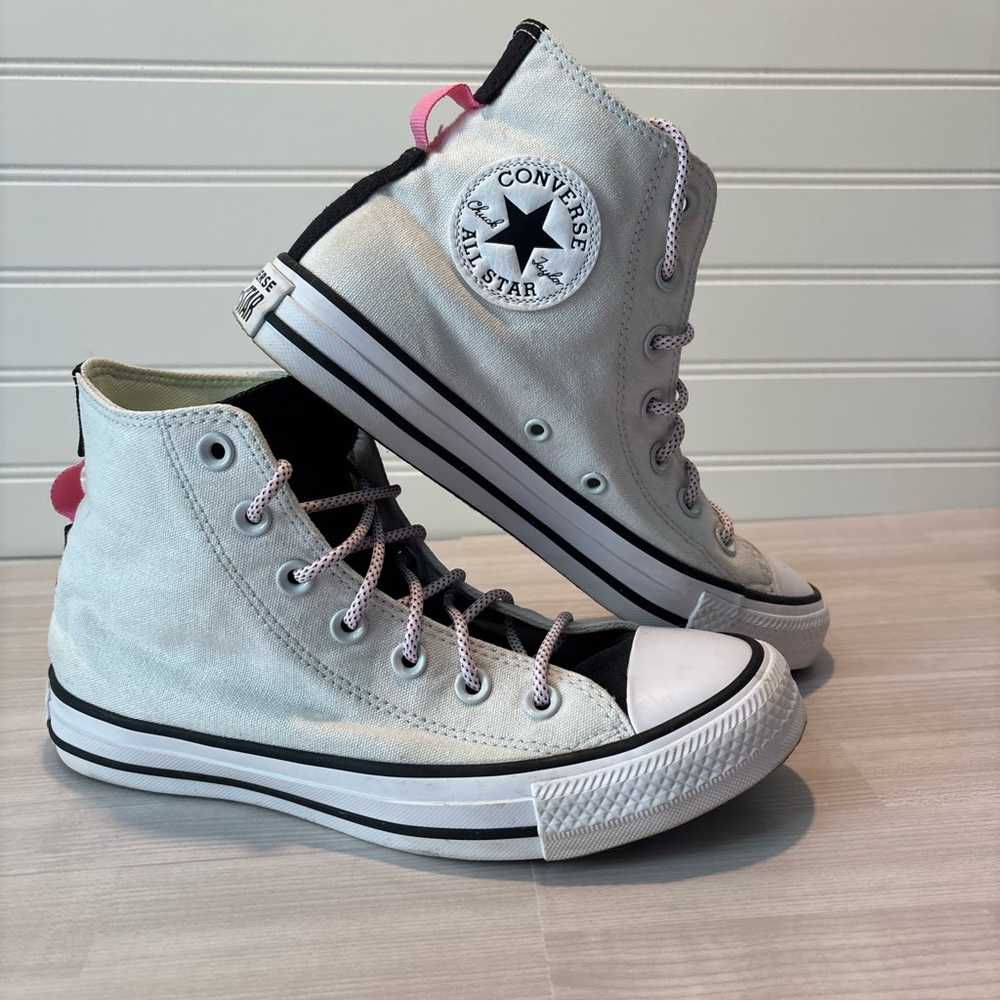 Converse High-Tops in White and Black with Pink Accents 7.5